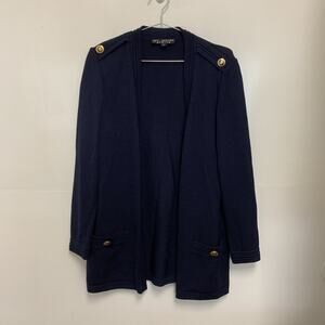 St. John Basics Navy Blue Santana Knit Open Front Cardigan Sweater sz M